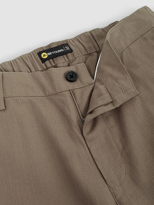 Light Brown Cotton Lycra Slub Trousers