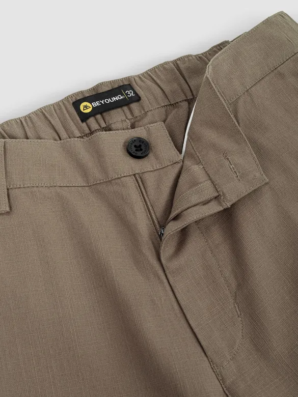 Light Brown Cotton Lycra Slub Trousers