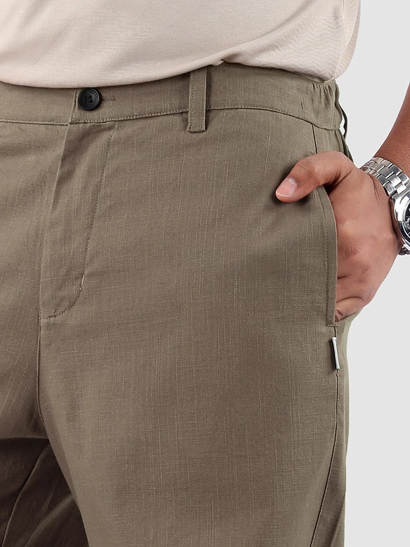 Light Brown Cotton Lycra Slub Trousers