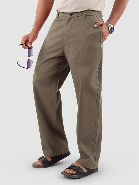 Light Brown Cotton Lycra Slub Trousers