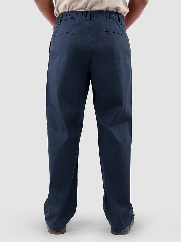 Navy Cotton Lycra Slub Trousers