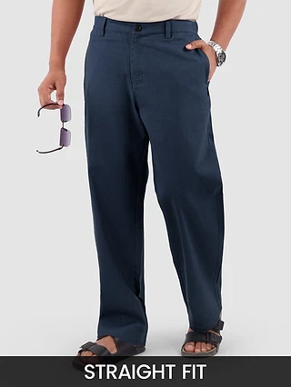 Navy Cotton Lycra Slub Trousers
