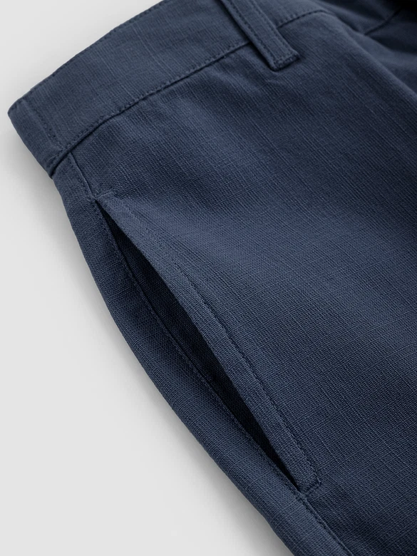 Navy Cotton Lycra Slub Trousers
