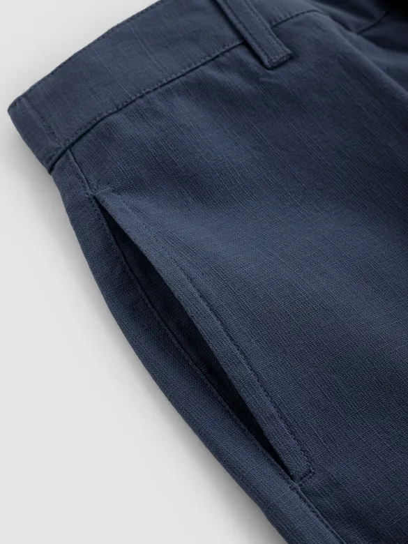 Navy Cotton Lycra Slub Trousers