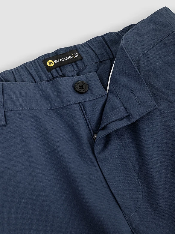 Navy Cotton Lycra Slub Trousers