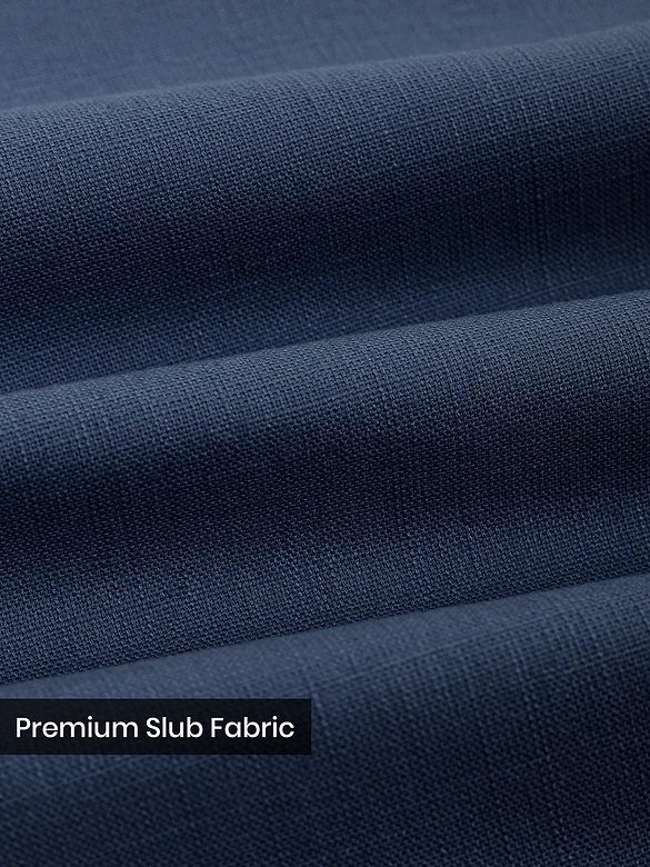 Navy Cotton Lycra Slub Trousers