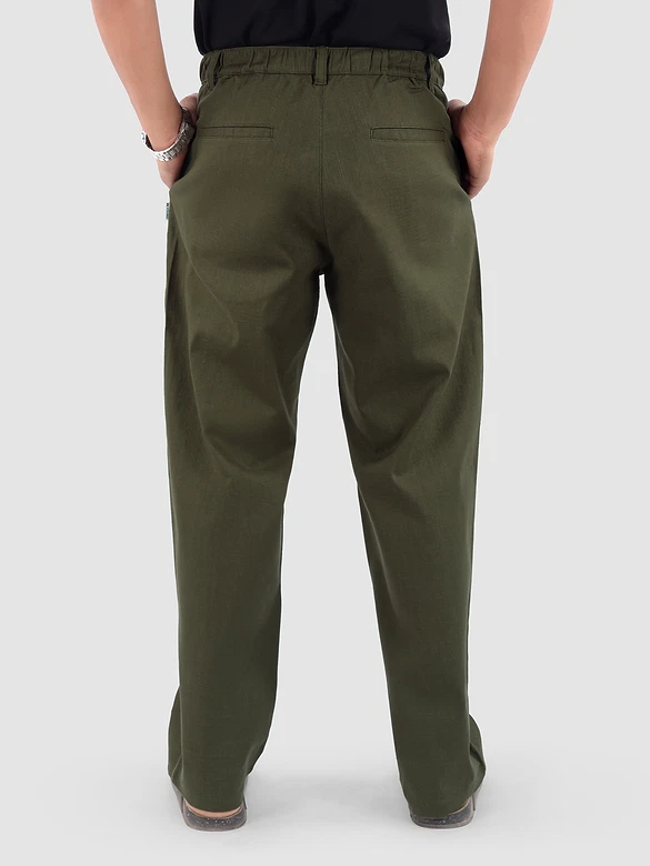Olive Cotton Lycra Slub Trousers