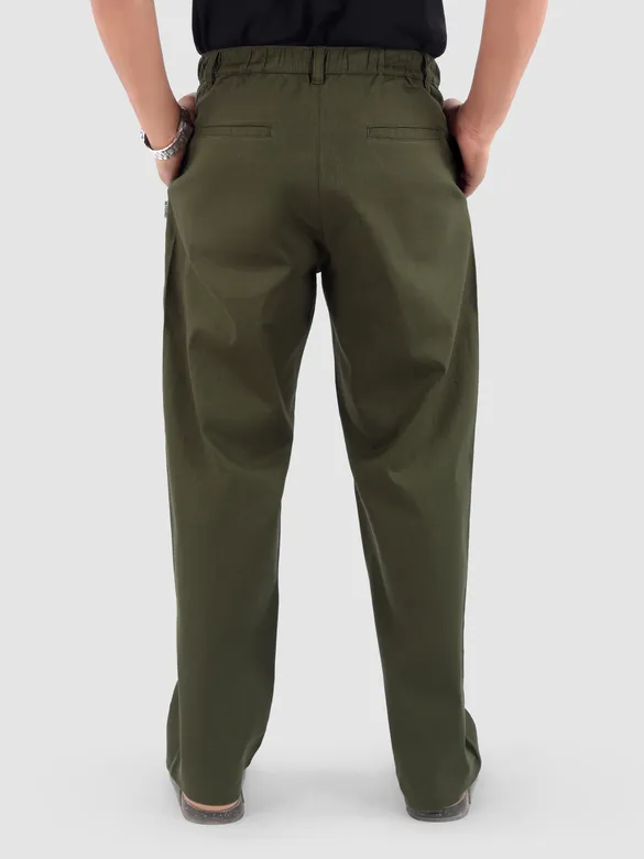 Olive Cotton Lycra Slub Trousers