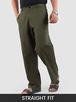 Olive Cotton Lycra Slub Trousers