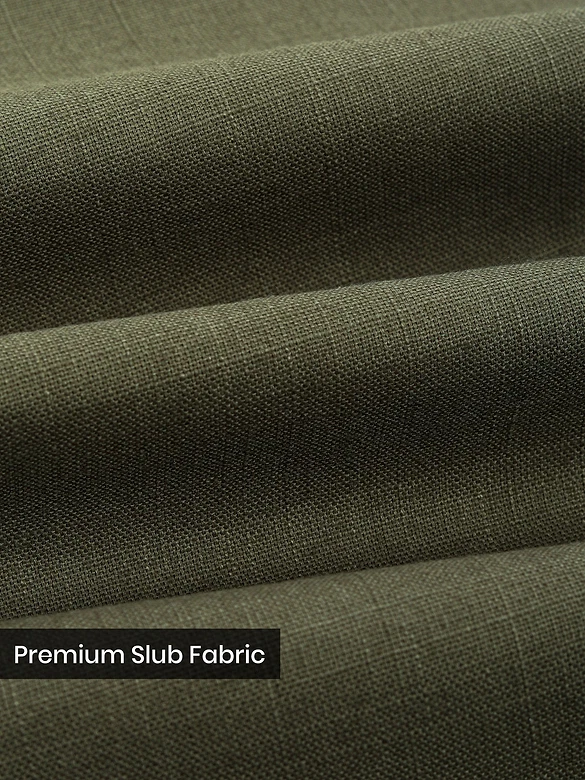 Olive Cotton Lycra Slub Trousers