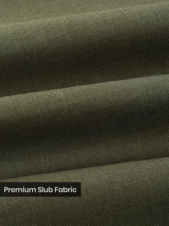 Olive Cotton Lycra Slub Trousers
