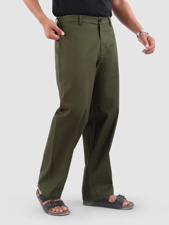 Olive Cotton Lycra Slub Trousers