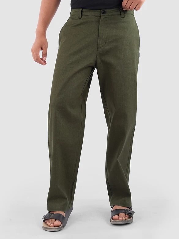 Olive Cotton Lycra Slub Trousers