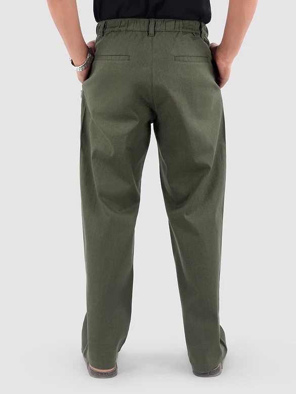 Sage Green Cotton Lycra Slub Trousers