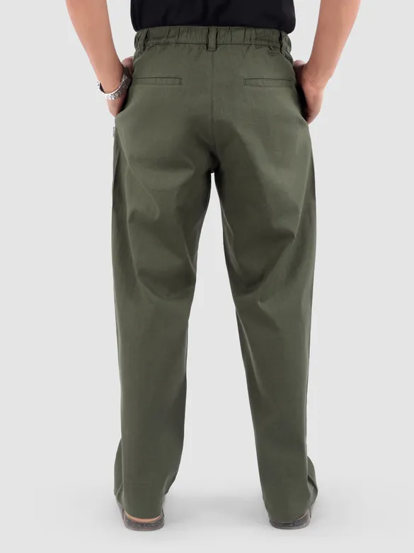 Sage Green Cotton Lycra Slub Trousers