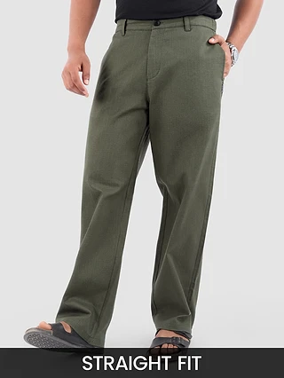 Sage Green Cotton Lycra Slub Trousers 