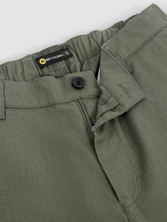 Sage Green Cotton Lycra Slub Trousers