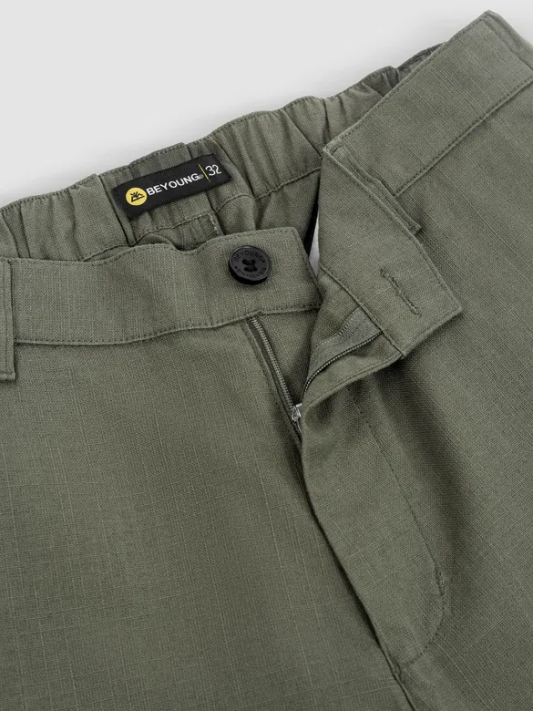 Sage Green Cotton Lycra Slub Trousers