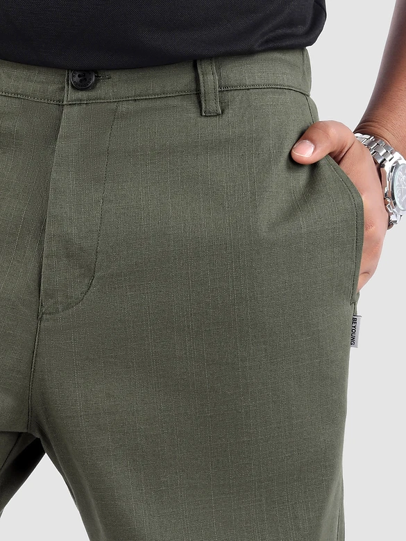Sage Green Cotton Lycra Slub Trousers