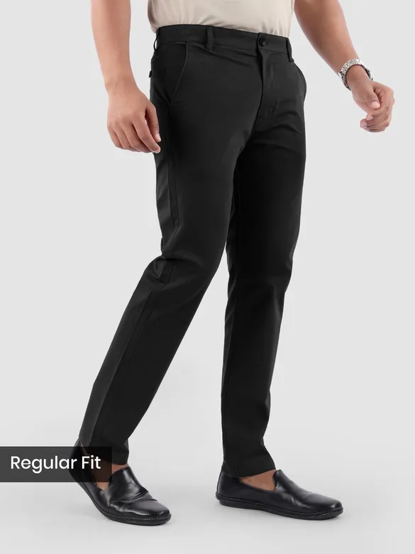 Black Regular Fit Cotton Trousers
