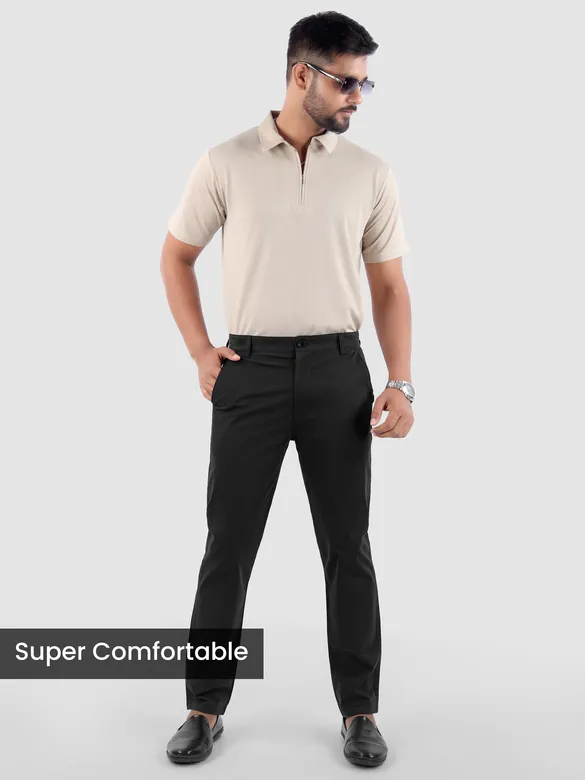 Black Regular Fit Cotton Trousers