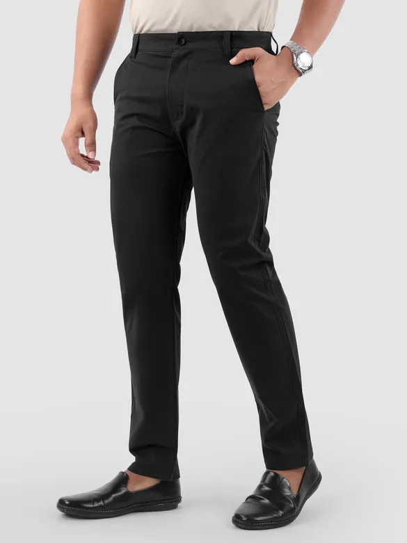 Black Regular Fit Cotton Trousers
