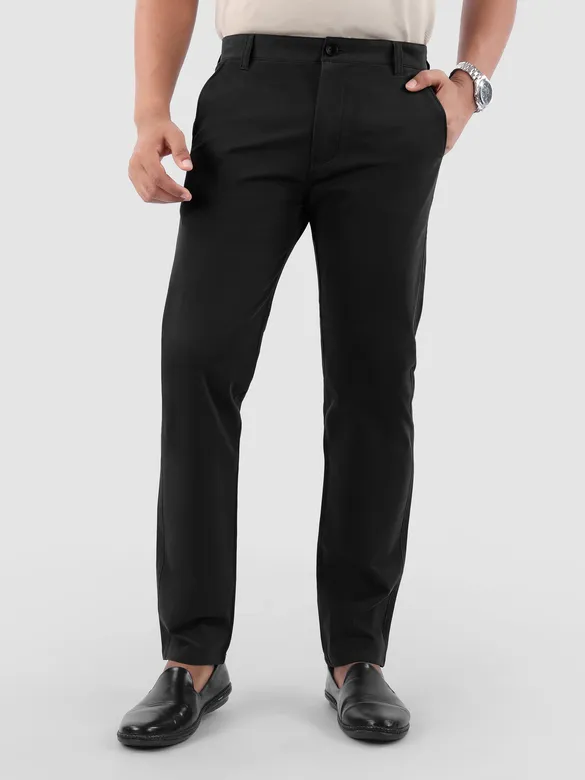 Black Regular Fit Cotton Trousers