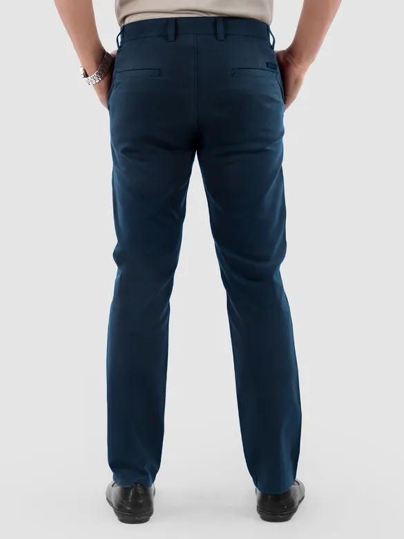 Dark Space Blue Regular Fit Cotton Trousers