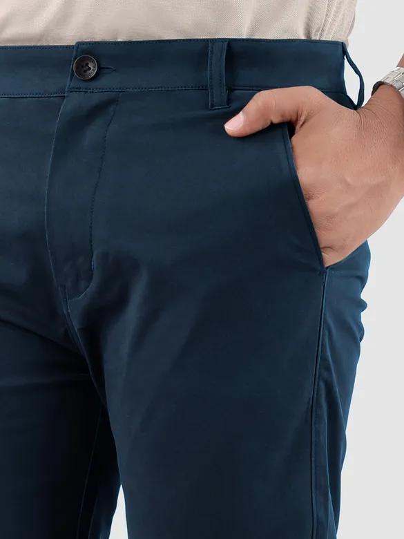 Dark Space Blue Regular Fit Cotton Trousers