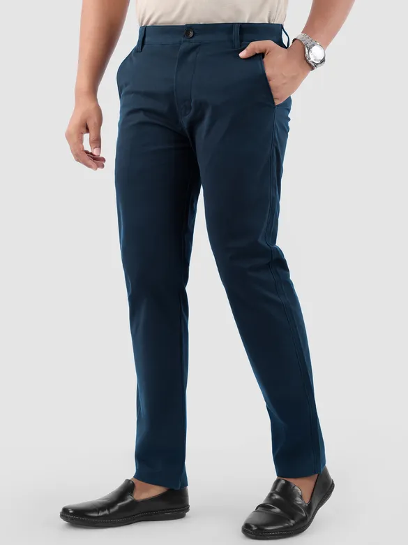 Dark Space Blue Regular Fit Cotton Trousers