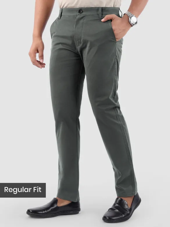 Matte Grey Regular Fit Cotton Trousers