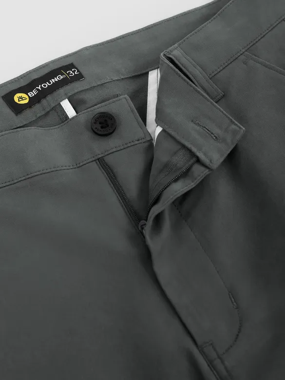 Matte Grey Regular Fit Cotton Trousers
