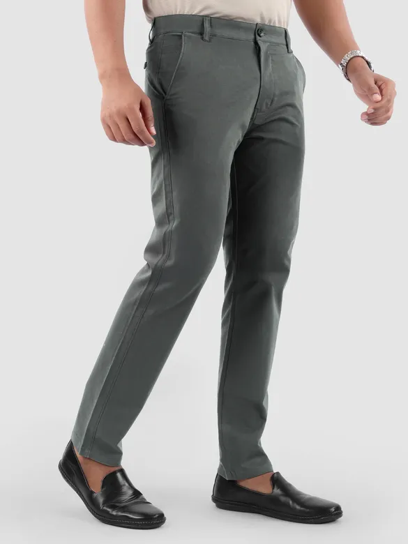 Matte Grey Regular Fit Cotton Trousers