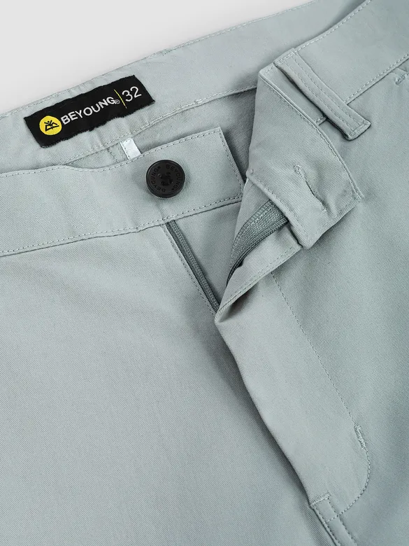 Mist Grey Regular Fit Cotton Trousers