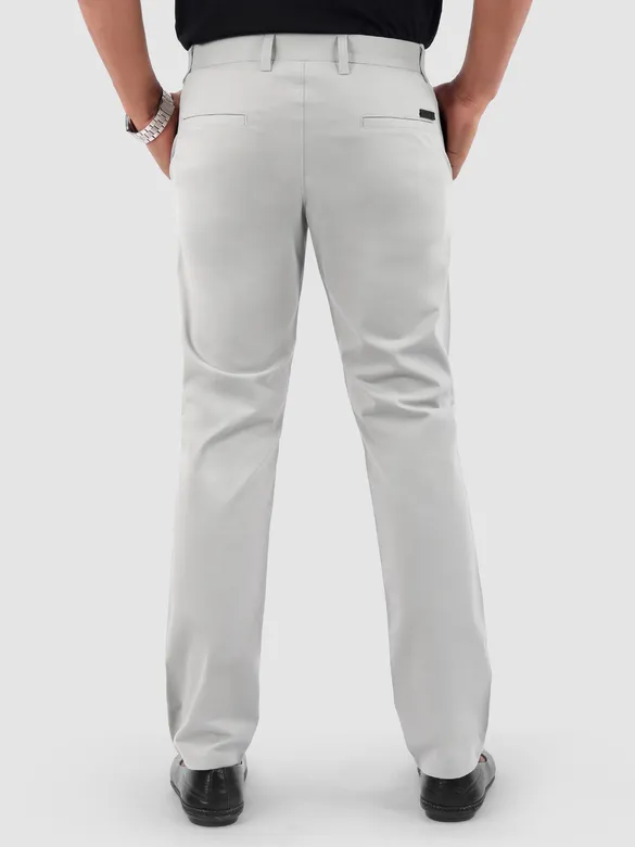 Pale Grey Regular Fit Cotton Trousers