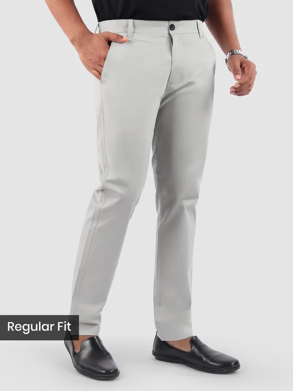 Pale Grey Regular Fit Cotton Trousers