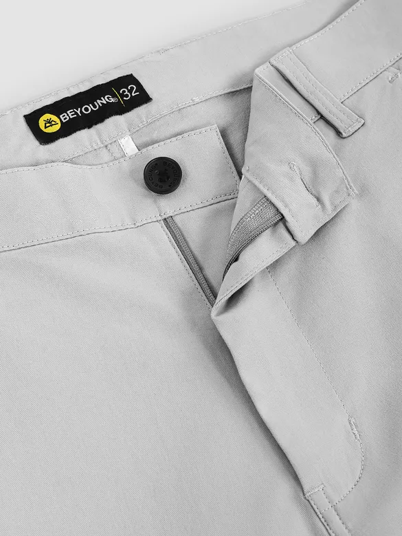 Pale Grey Regular Fit Cotton Trousers