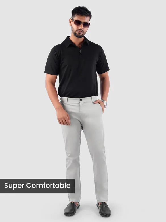 Pale Grey Regular Fit Cotton Trousers