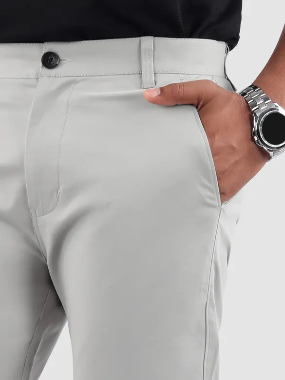 Pale Grey Regular Fit Cotton Trousers