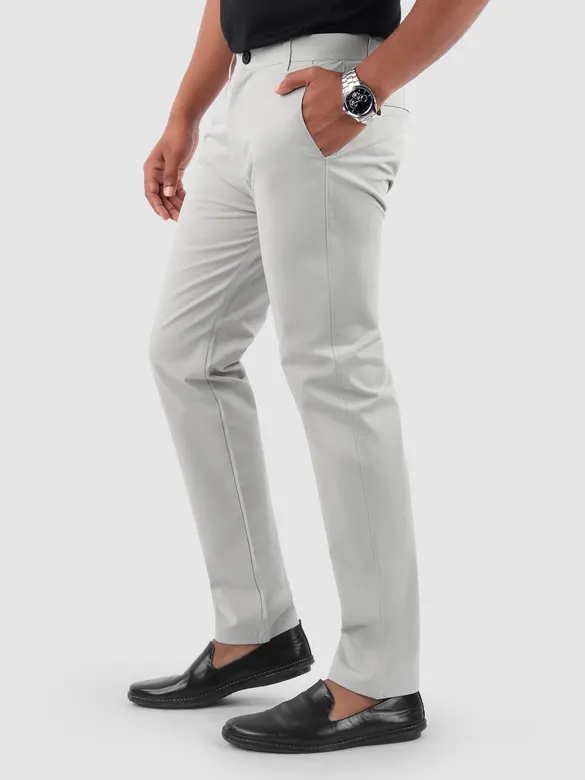 Pale Grey Regular Fit Cotton Trousers