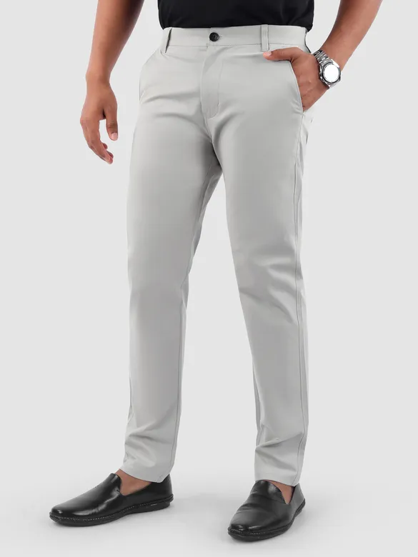 Pale Grey Regular Fit Cotton Trousers