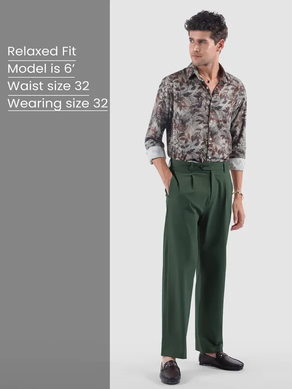 Dark Olive Relaxed Fit Korean Pants