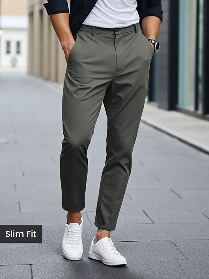 Grey slim-fit chinos for men