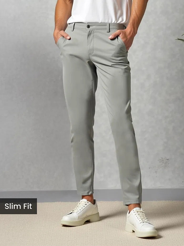 Grey slim-fit chinos for men