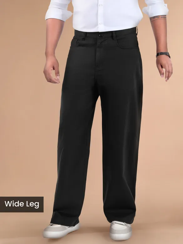 Black Cotton Lycra Wide Leg Trousers