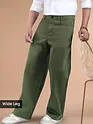 Crocodile Green Cotton Lycra Wide Leg Trousers