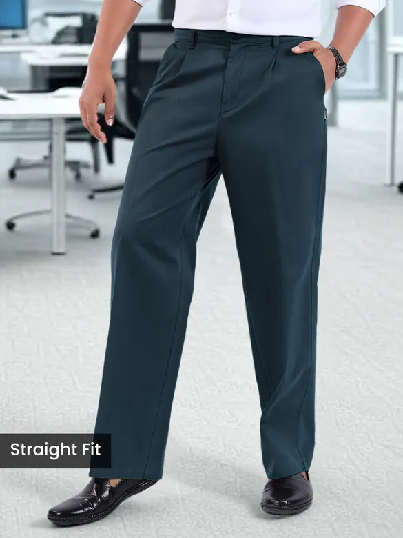 Dark Blue Cotton Twill Straight Fit Trousers