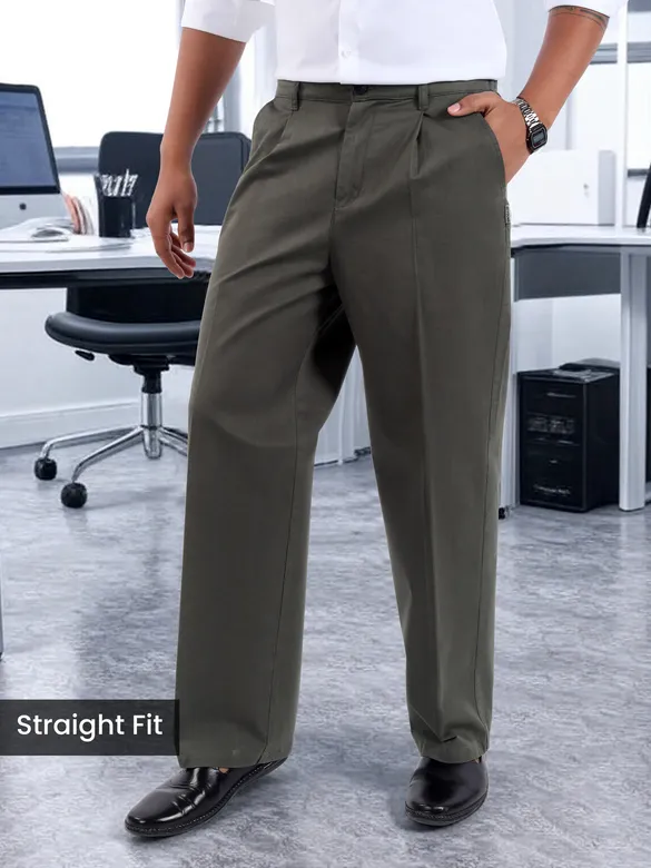 Metal Grey Cotton Twill Straight Fit Trousers