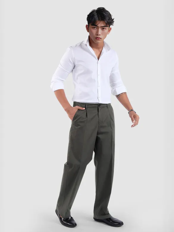 Metal Grey Cotton Twill Straight Fit Trousers
