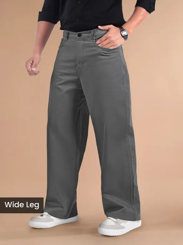 Stone Grey Cotton Lycra Wide Leg Trousers